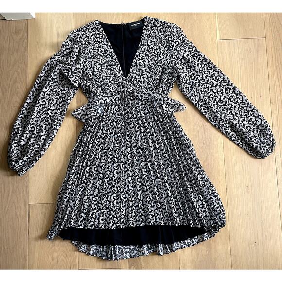 The Kooples Dark Floral Asymmetrical Pleated Day Dress - Picture 2 of 7